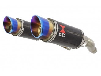 Twin Exhaust Silencers 200mm Round Blue Tip Carbon...