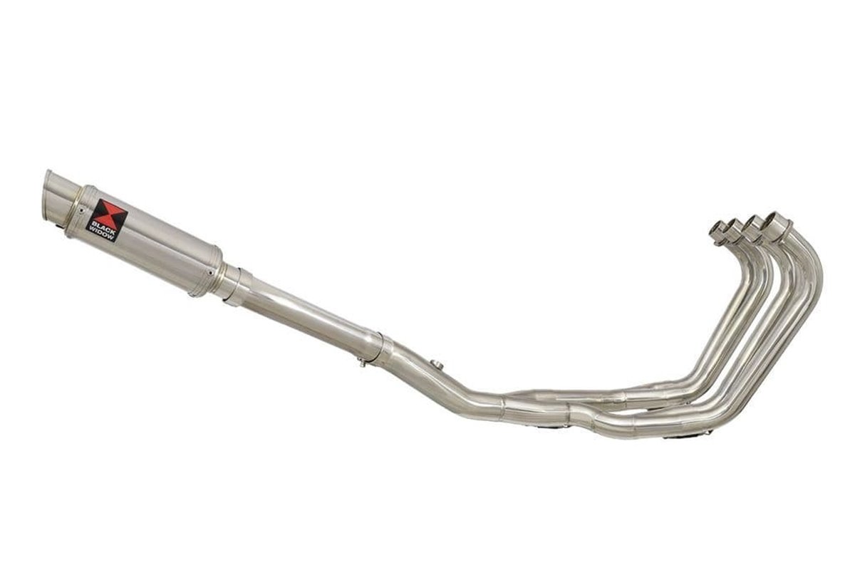 4-1 Scarico De-Cat Silenziatore Rotondo In Acciaio Inox Da 230 mm YAMAHA XJR1300 2007-2016 Black Widow