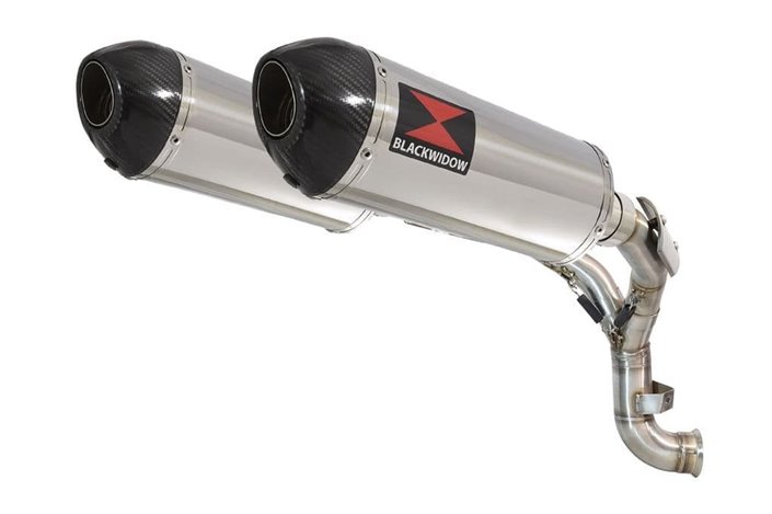 Twin 300mm Oval Stainless Silencers Carbon Tip &De Cat Eliminator Exhaust Pipe KTM 890 Duke 2020-2021 Black Widow