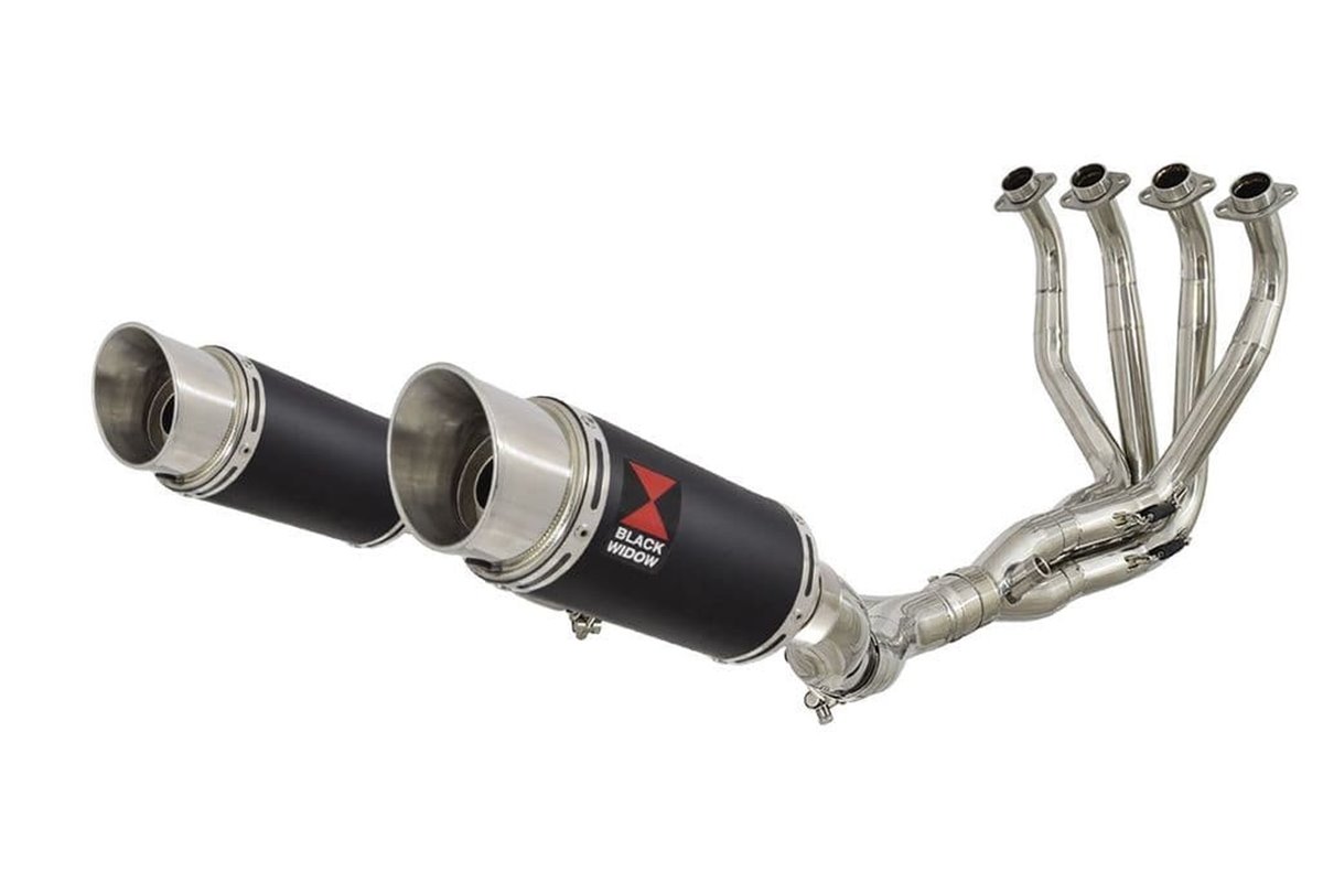 Auspuff 4 - 2 Koffer Deat Round Schalldämpfer Aus Schwarzem Edelstahl 200 mm KAWASAKI Z1000 SX 2010-2019 Black Widow