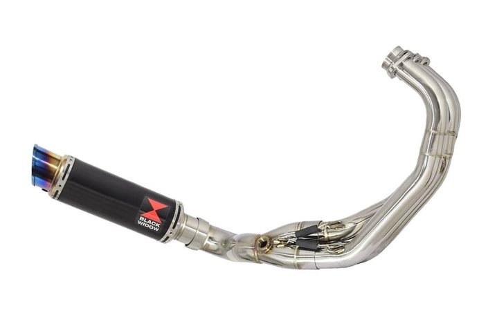 De-Cat 230 mm Gp-Auspuff Mit Runder Spitze, Blauer Stahl, Schwarzer Schalldämpfer YAMAHA MT09 2013-2020 Black Widow