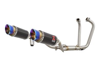 Twin Exhaust System 200mm Round Blue Tip Carbon Silencer SUZUKI GW 250 Inazuma 2012-2017 Black Widow