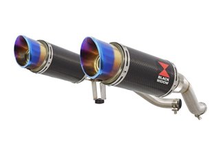 Twin Exhaust Silencer 200mm Round Blue Tip Carbon SUZUKI GW 250 Inazuma 2012-2017 Black Widow