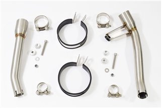 Twin Exhaust Silencer 200mm Round Blue Tip Carbon SUZUKI GW 250 Inazuma 2012-2017 Black Widow