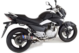 Twin Exhaust Silencer 200mm Round Blue Tip Carbon SUZUKI GW 250 Inazuma 2012-2017 Black Widow