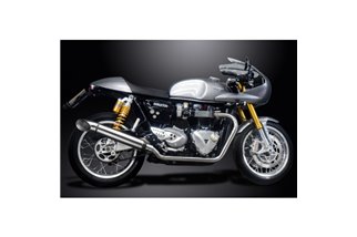 TRIUMPH THRUXTON 1200 2016-24 EXHAUST 410MM STAINLESS STEEL TURN OUT SILENCERS