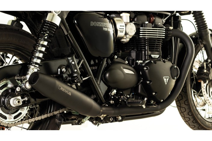 Sistema di scarico terminale in acciaio inox nero Remus Custom TRIUMPH Bonneville T 120 black 2018 007702 918018LR