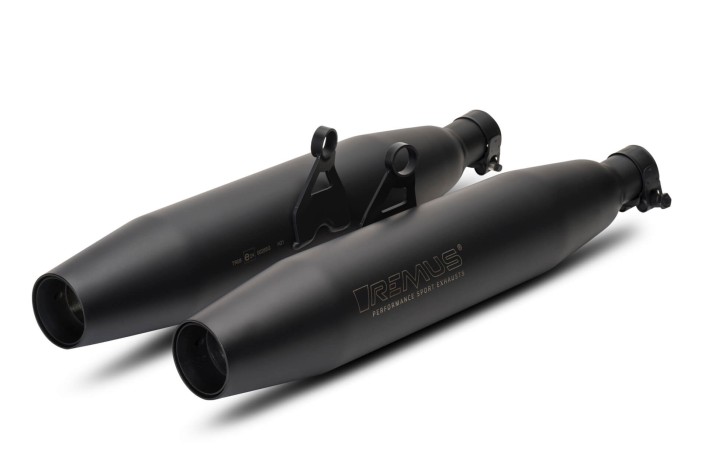 Sistema di scarico terminale in acciaio inox nero Racing Remus TRIUMPH Bonneville T100 2021 7703 918021LR