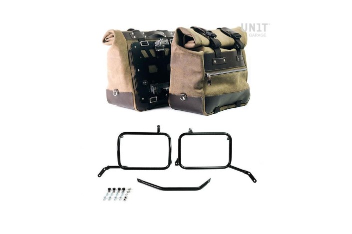 PAIR OF CULT LEATHER SIDE BAGS 40L - 50L - PLATE/FRAMES UNIT GARAGE MOTO GUZZI V85 TT 2019-2024