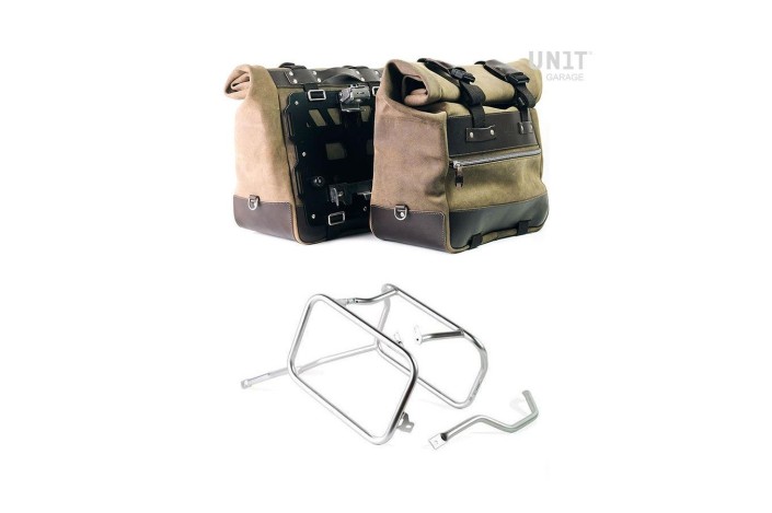 PAIR OF CULT LEATHER SIDE BAGS 40L - 50L - PLATE/FRAMES ATLAS UNIT GARAGE TRIUMPH SCRAMBLER 1200 XC / XE 2019-2024