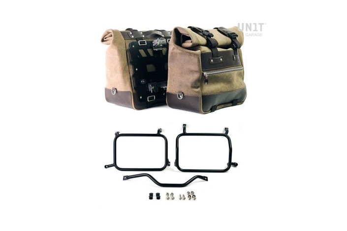 PAIR OF CULT LEATHER SIDE BAGS 40L - 50L/PLATE + ATLAS UNIT GARAGE HD PAN AMERICA 1250 FRAMES