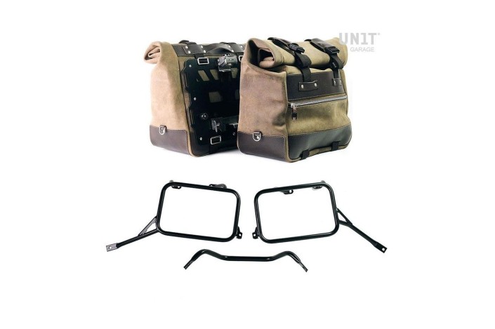 PAIR OF CULT LEATHER SIDE BAGS 40L - 50L - PLATE/FRAMES R80G/S EBASIC UNIT GARAGE BMW R 80 GS