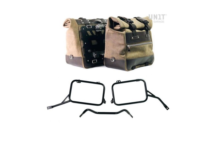 PAIR OF CULT LEATHER SIDE BAGS 40L - 50L/PLATE/FRAMES UNIT GARAGE BMW R SERIES CLASSIC