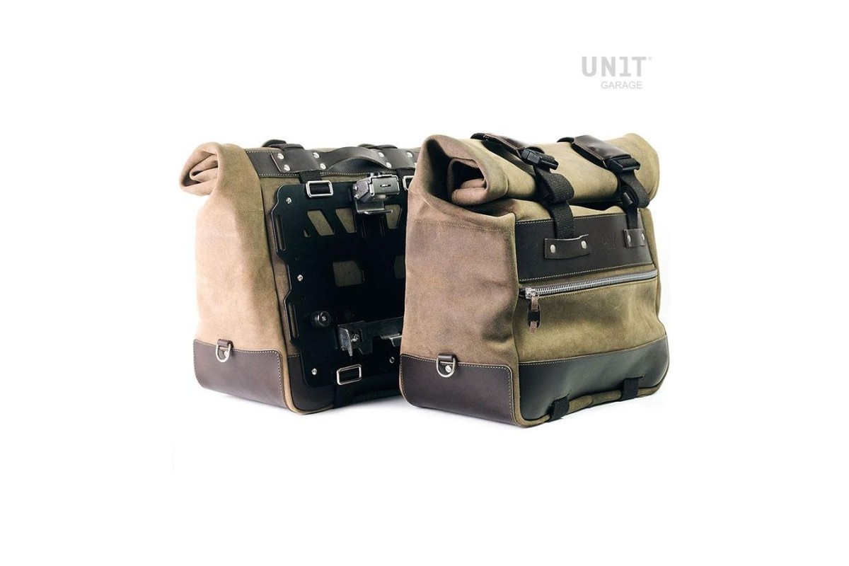 PAIR OF CULT LEATHER SIDE BAGS 40L - 50L + UNIT GARAGE PLATE BMW R 1200 GS / ADV