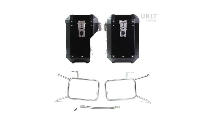 COPPIA di BORSE ATLAS ALLUMINIO 47L+41L + TELAIO UNIT GARAGE BMW R NINE T / SCRAMBLER