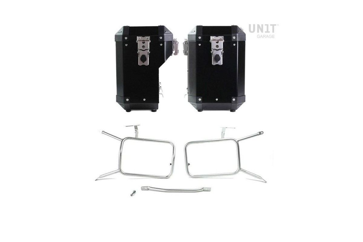 PAIRE DE SACOCHES ATLAS ALUMINIUM 47L+41L + CADRE UNITÉ GARAGE BMW R NINE T / SCRAMBLER