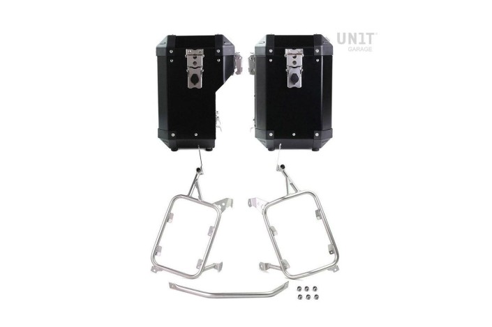 COPPIA di BORSE ATLAS ALLUMINIO 47L+41L + TELAIO UNIT GARAGE per BMW R 1200 GS / ADV