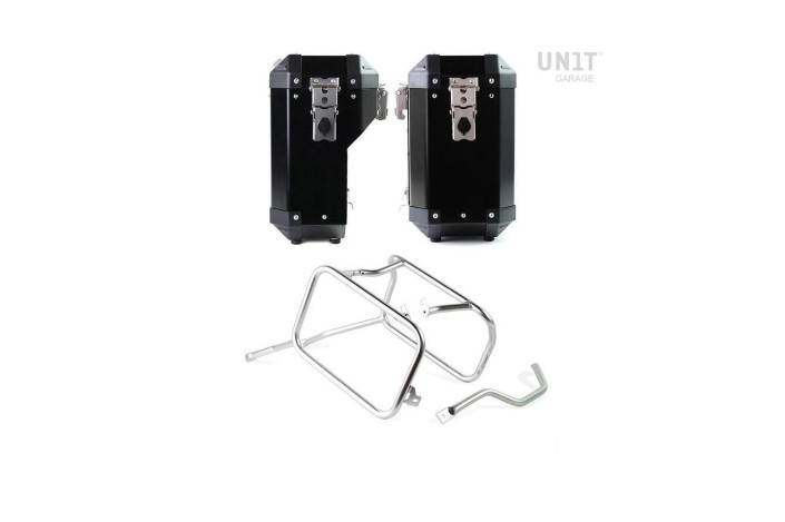 COPPIA di BORSE ATLAS ALLUMINIO 40L+34L + TELAIO UNIT GARAGE per TRIUMPH SCRAMBLER 1200 XC / XE 2019-2024