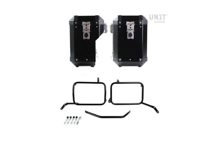 COPPIA di BORSE ATLAS ALLUMINIO 47L+41L + TELAIO UNIT GARAGE per MOTO GUZZI V85 TT 2019-2024