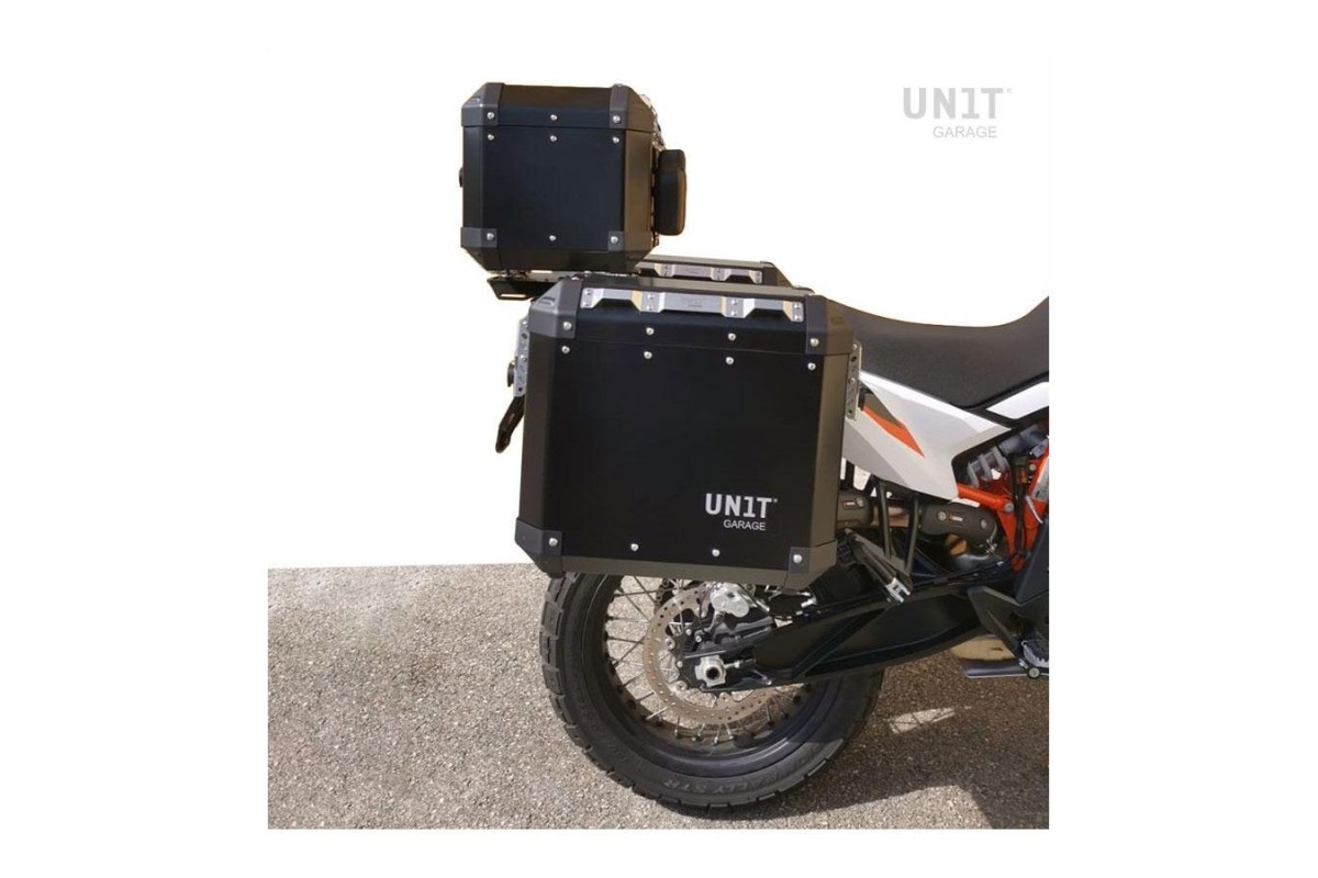 COPPIA di BORSE ATLAS ALLUMINIO 47L+41L + TELAIO UNIT GARAGE per KTM ADVENTURE 790 / 890