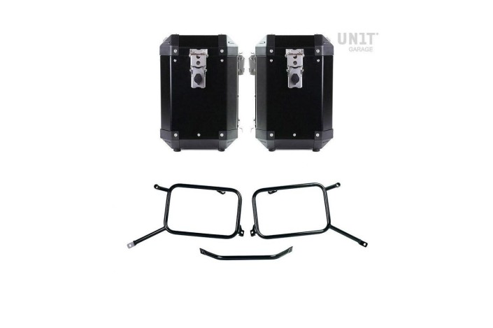 PAIR OF ATLAS ALUMINUM BAGS 47L+47L + UNIT GARAGE FRAME for TRIUMPH BONNEVILLE T120 2016-2024