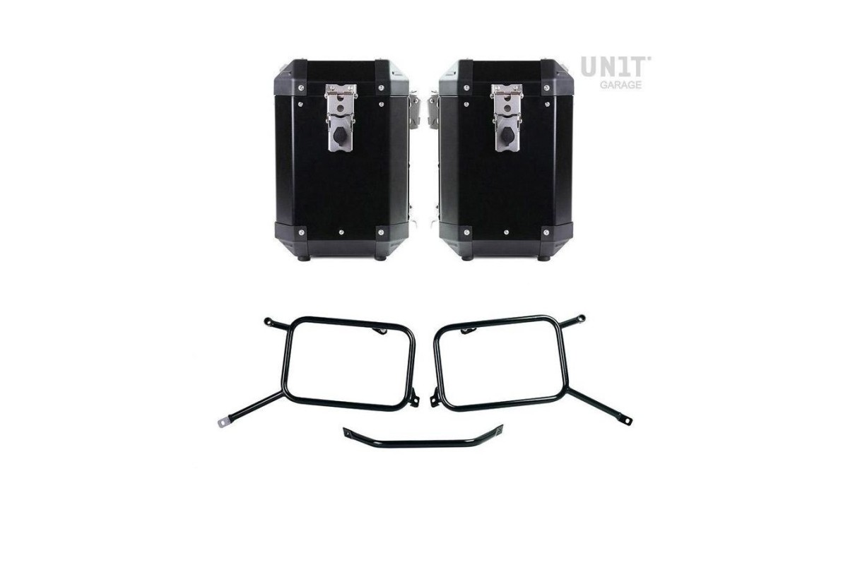 PAIR OF ATLAS ALUMINUM BAGS 47L+47L + UNIT GARAGE FRAME for TRIUMPH BONNEVILLE T120 2016-2024