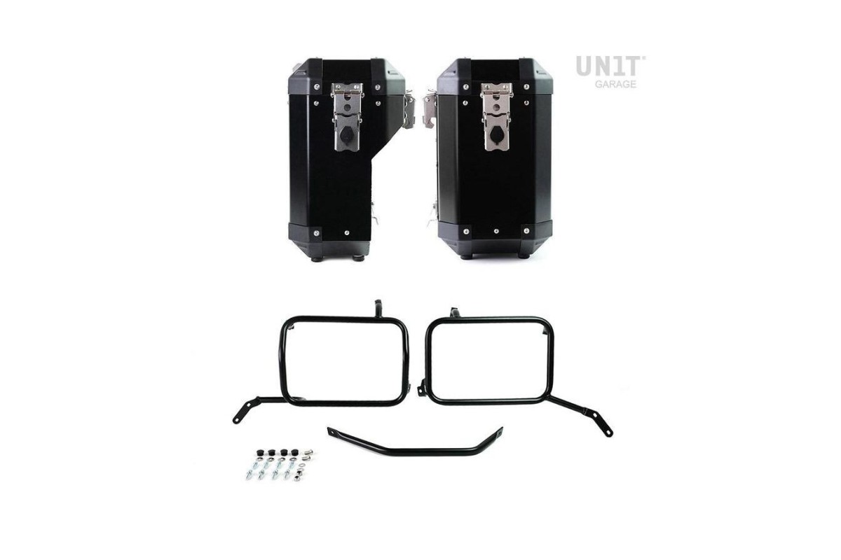 PAAR ATLAS ALUMINIUMTASCHEN 40L+34L + EINHEIT GARAGERAHMEN für MOTO GUZZI V85 TT 2019-2024