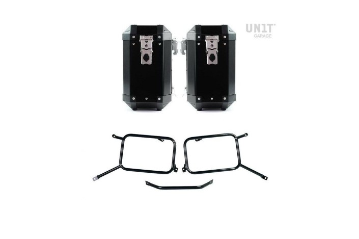 PAAR ATLAS ALUMINIUMTASCHEN 40L+40L + RAHMENEINHEIT GARAGE für TRIUMPH BONNEVILLE T120 2016-2024