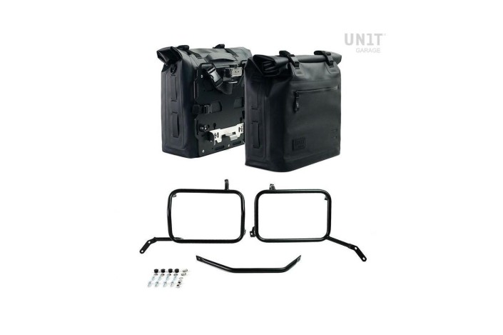 BORSE LATERALI KHALI 35L - 45L + PIASTRE/TELAIO UNIT GARAGE per MOTO GUZZI V85 TT 2019-2024